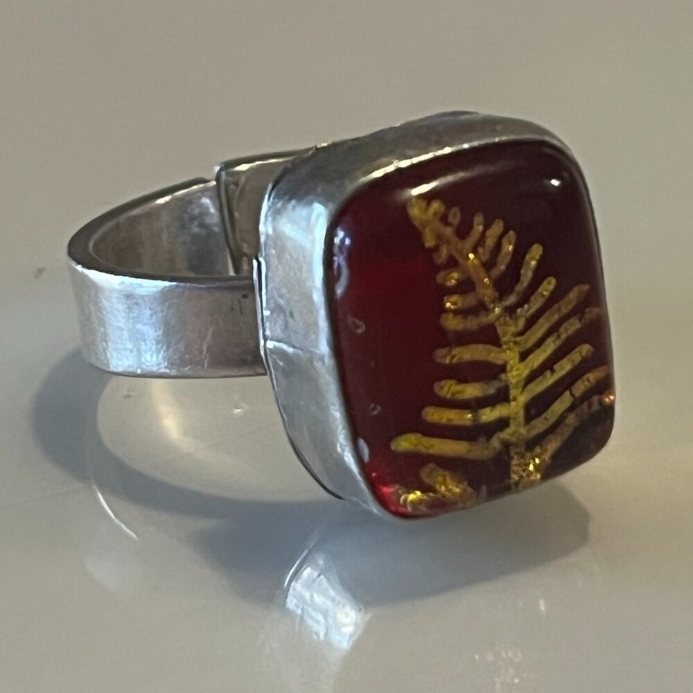 Rare Silver Ring with Gold Fern Leaf
